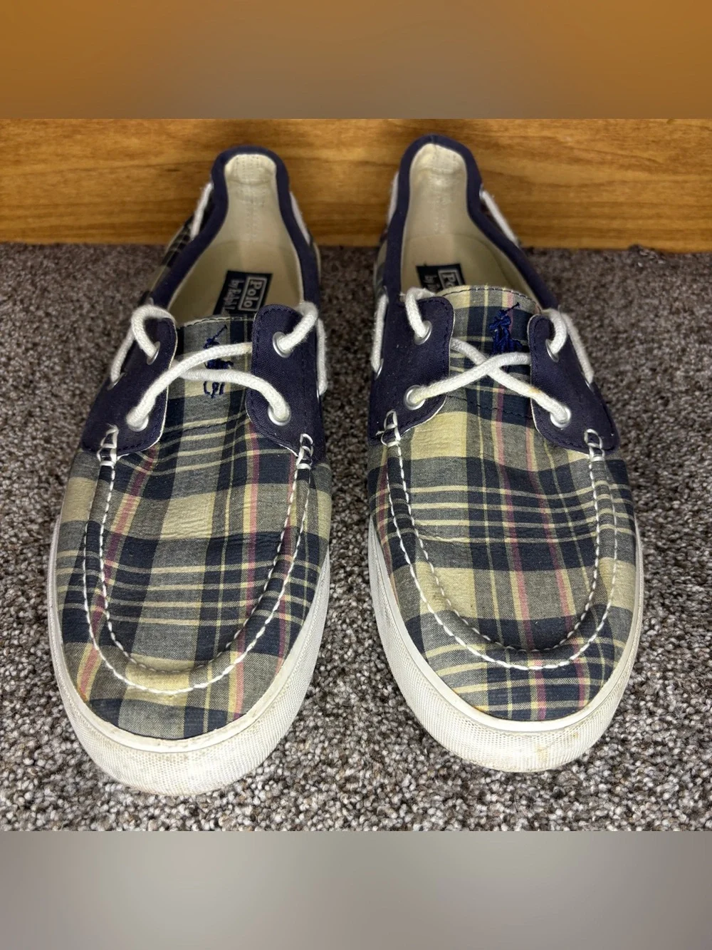 Polo Ralph Lauren Lander Boat Shoes Men’s 11.5 D blue Madras